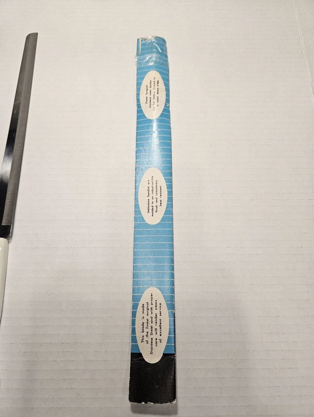 Vtg 1970s BLUE CORNFLOWER Pattern Slicing Knife Non-serrated Household Brand